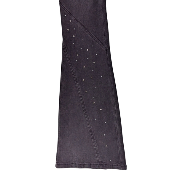 PTCL Studded Flare Leg Jeans Midrise Stretch Denim 33" Inseam Black Wash 28 NWT - Picture 4 of 15